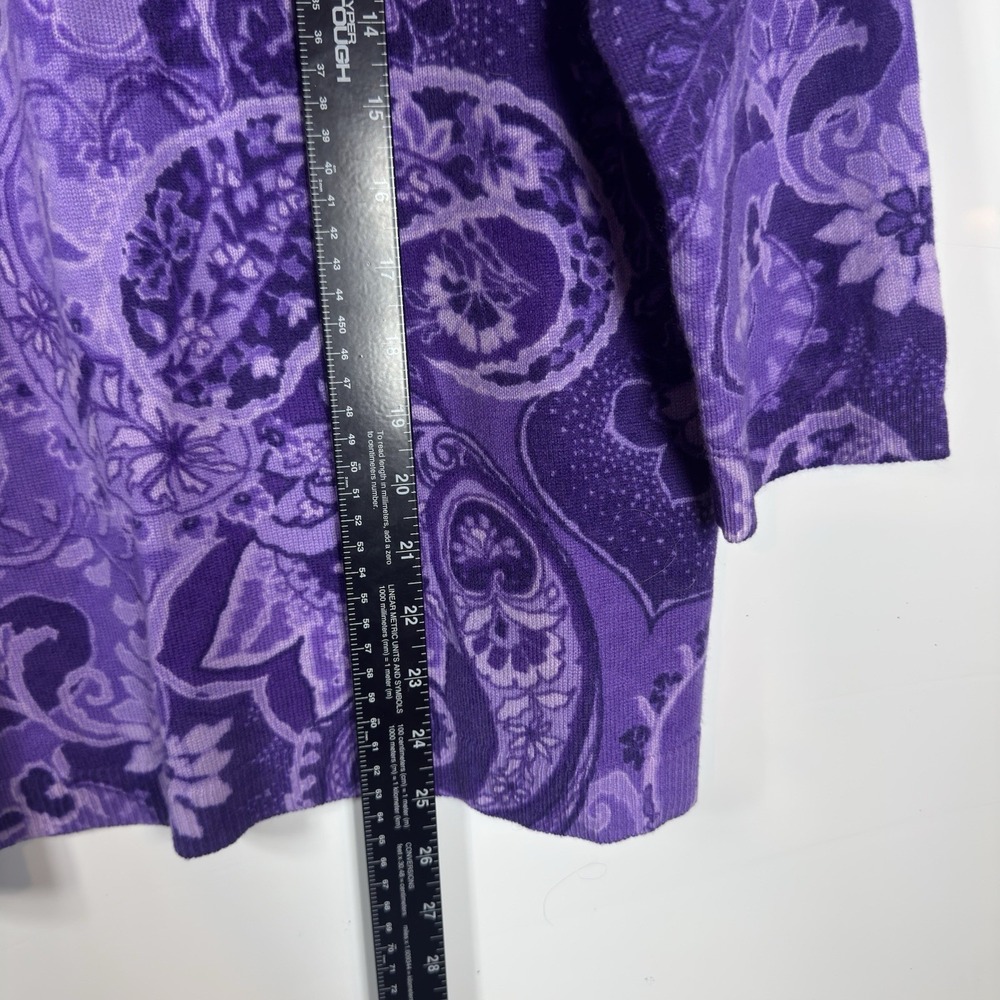 Talbots Petite XL Purple Paisley 100% Pure Cashmere 3/4 Sleeve Sweater Pullover - Picture 7 of 9